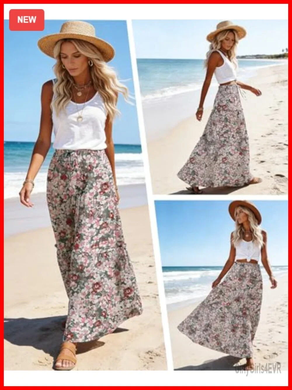 Flowy Tiered Maxi Skirt with Pockets High Waist Drawstring Chiffon